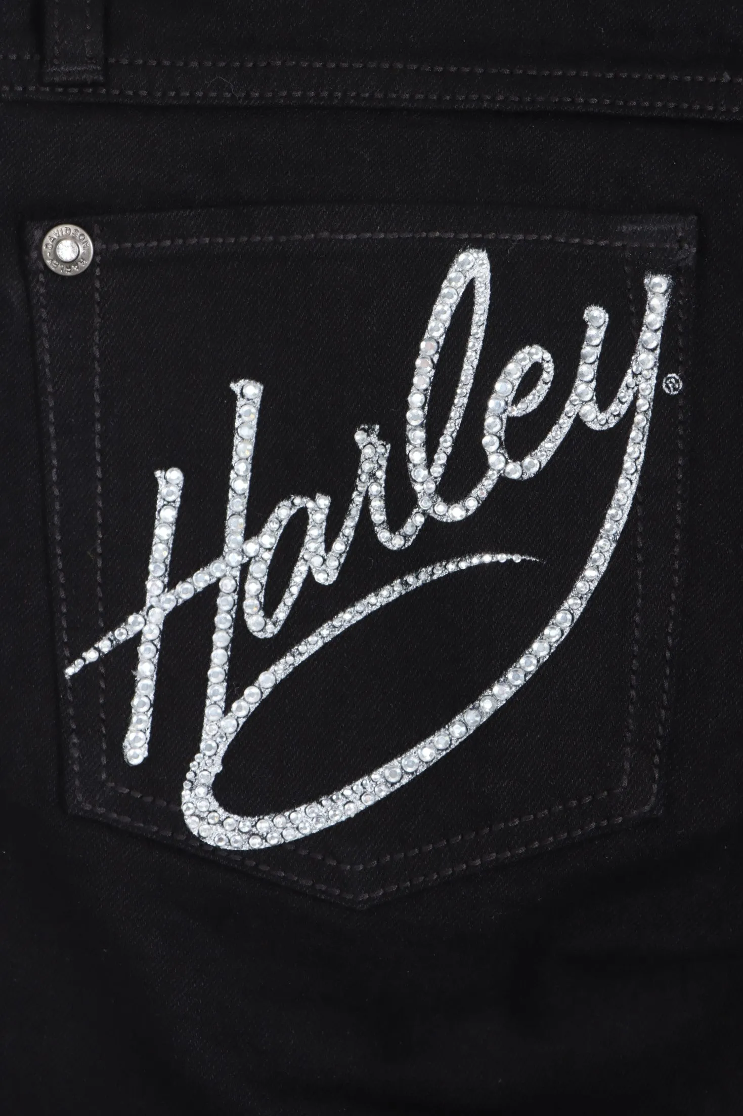 HARLEY DAVIDSON Black Denim Embellished Logo Y2K Jeans (Women's 8)