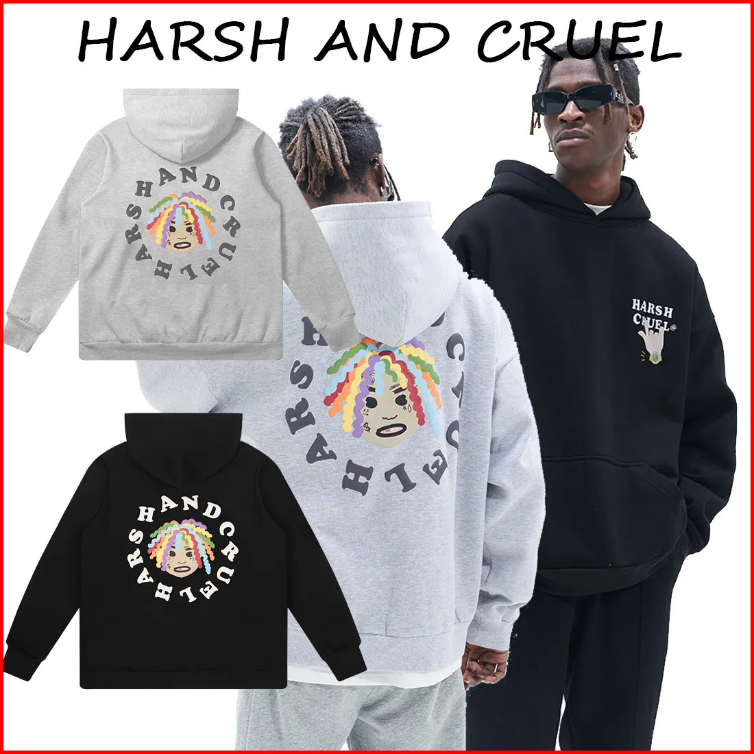 HARSH AND CRUEL  |Unisex Street Style Long Sleeves Oversized Logo Hoodies