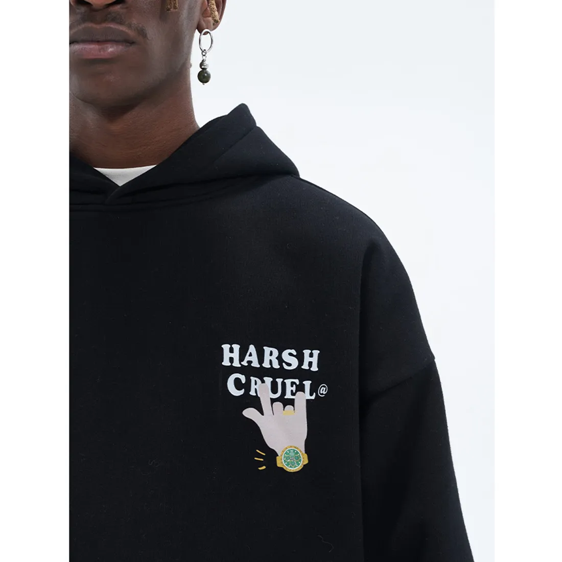 HARSH AND CRUEL  |Unisex Street Style Long Sleeves Oversized Logo Hoodies