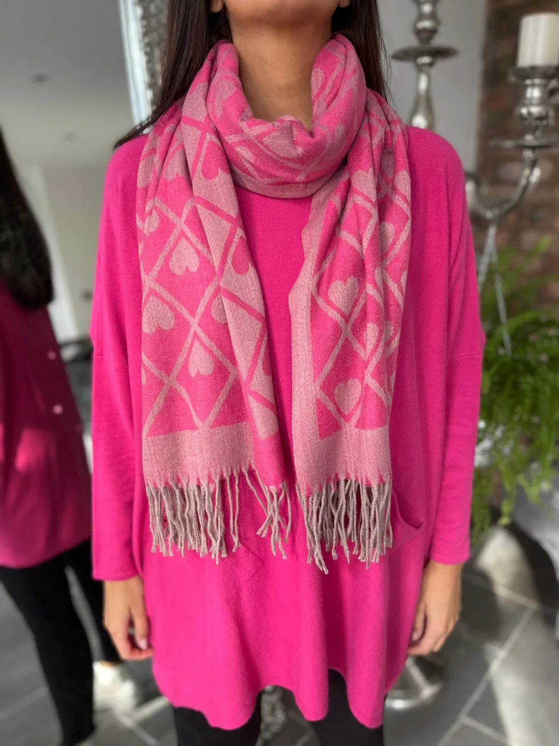 Heart Print and Tassel Scarf