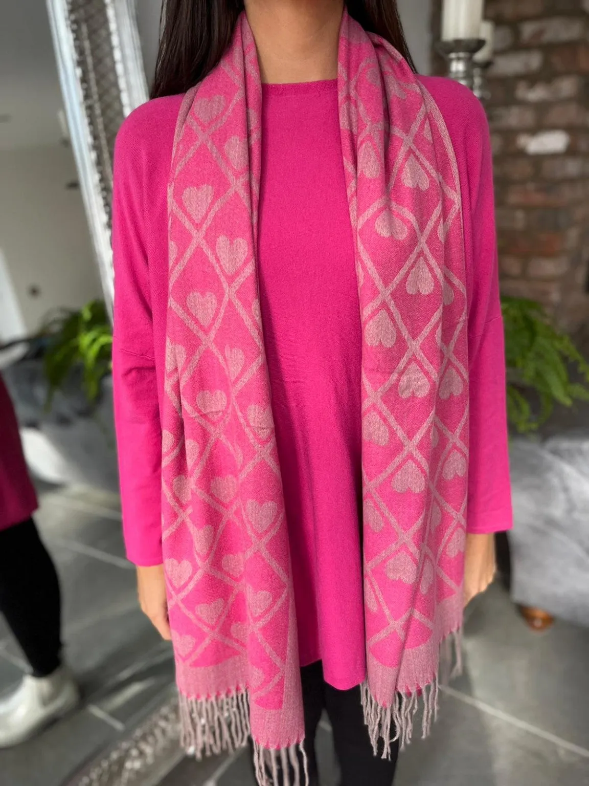 Heart Print and Tassel Scarf