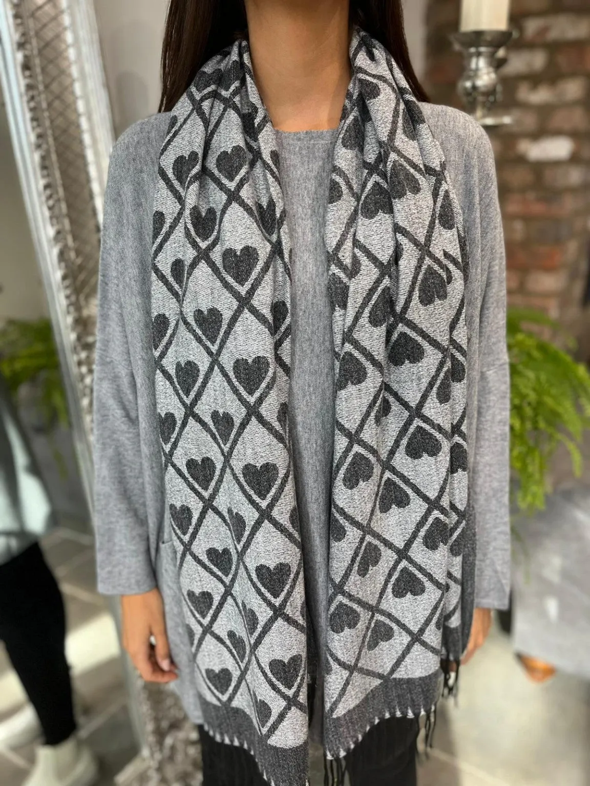 Heart Print and Tassel Scarf