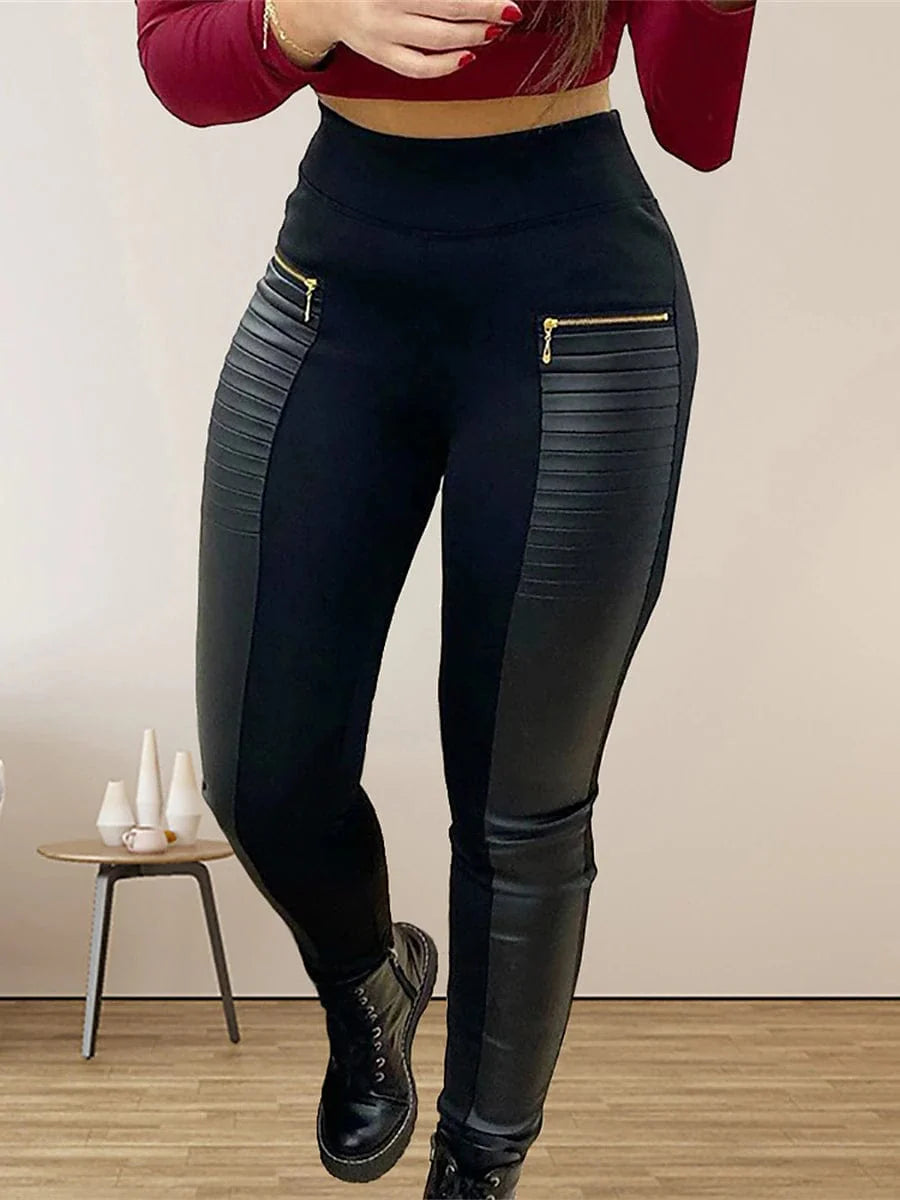 High Waist Leggings with Zipper Design for Women