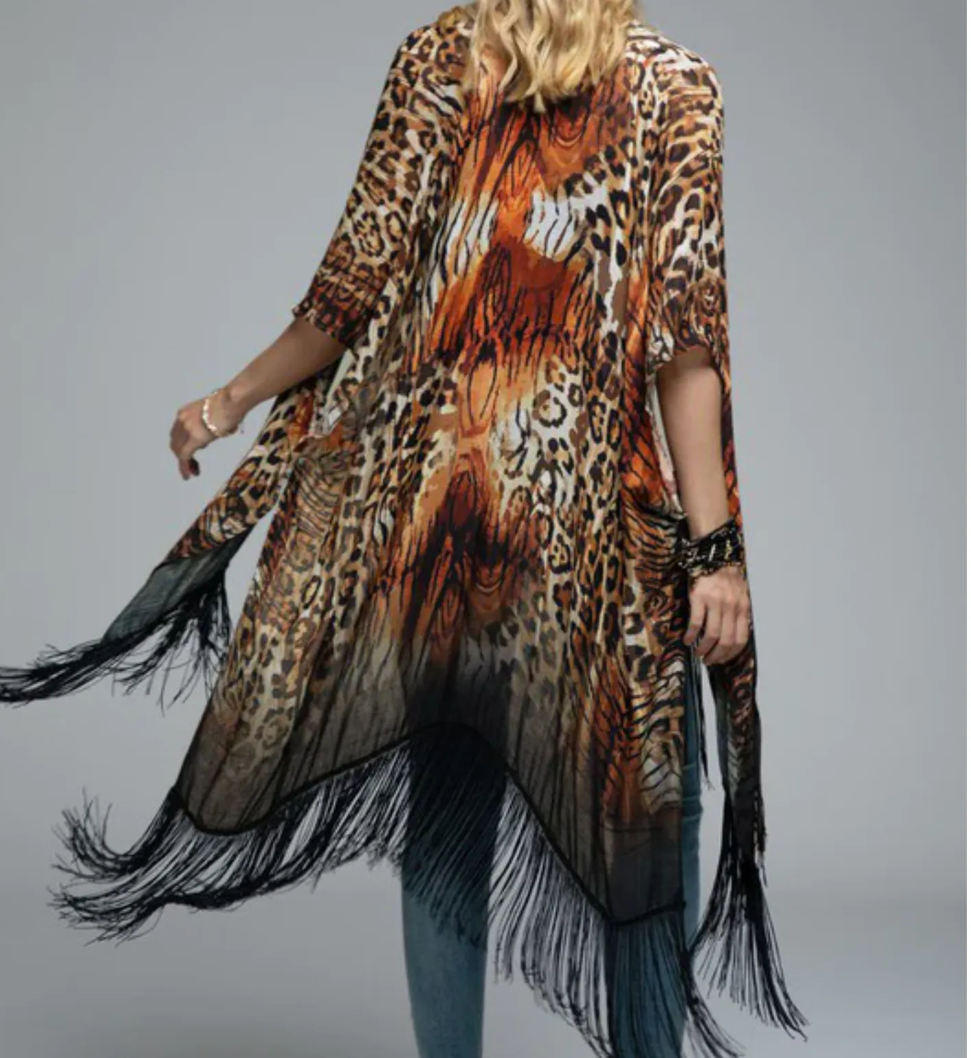 Kimono: Leopard Print with Fringe