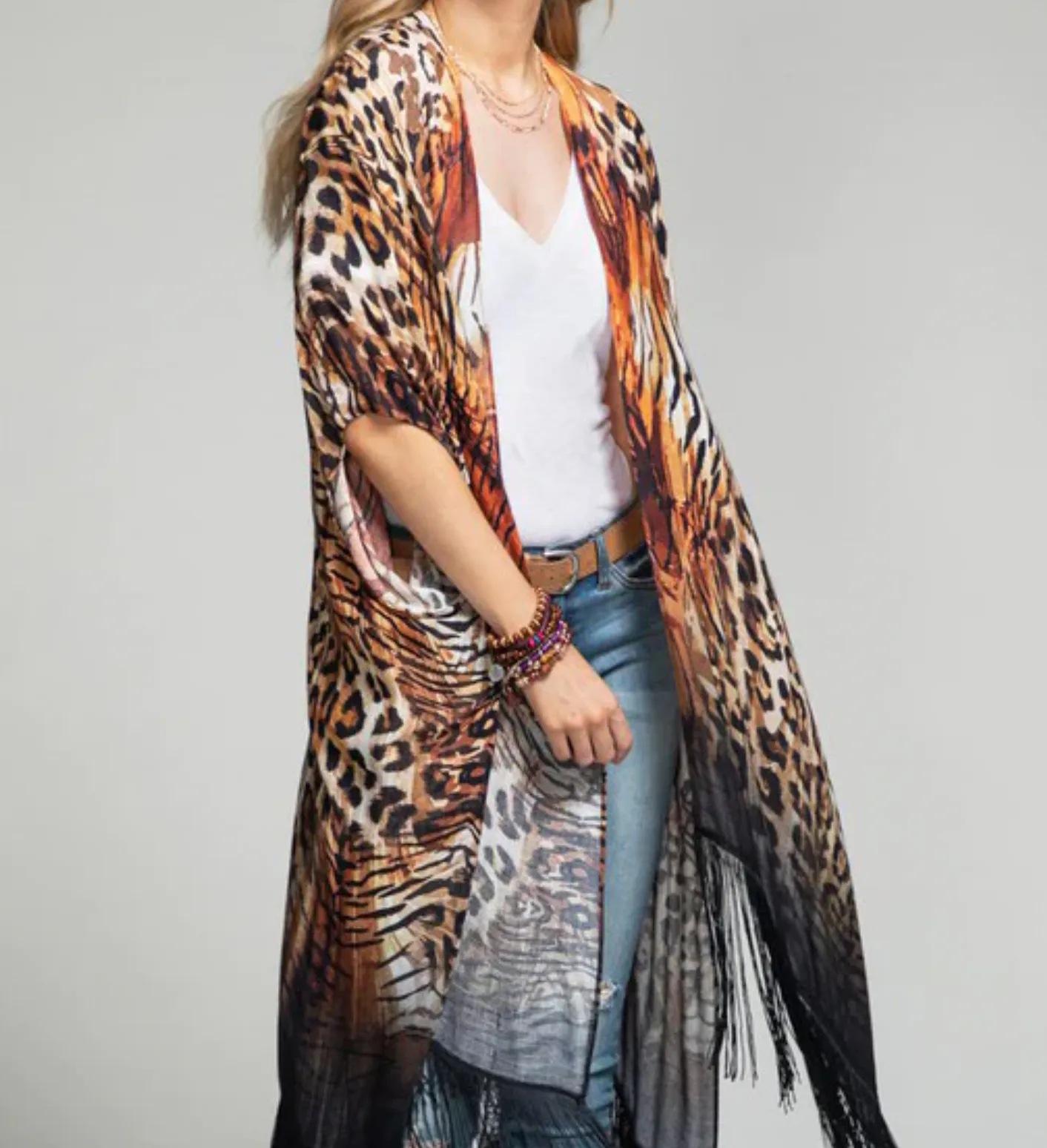 Kimono: Leopard Print with Fringe