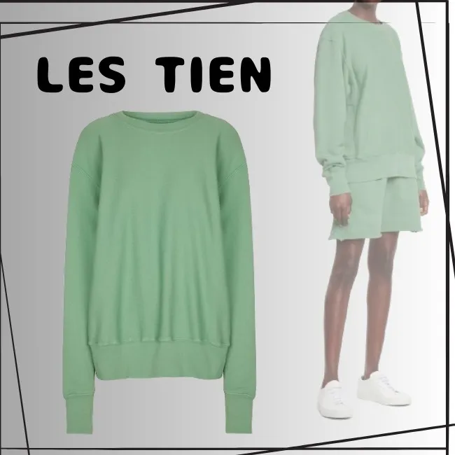 LES TIEN  |Crew Neck Unisex Street Style Long Sleeves Plain Cotton