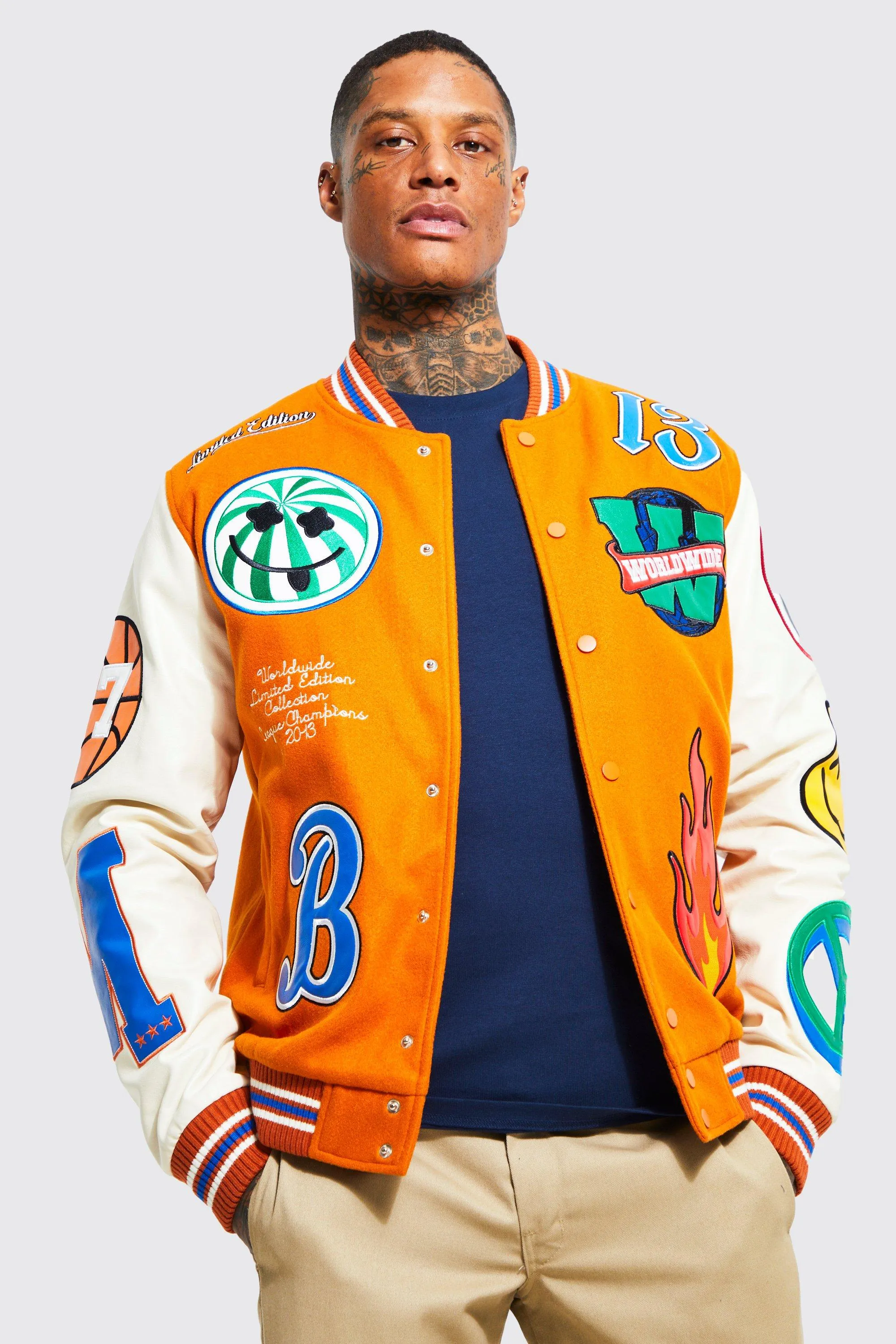 Limited Edition Double Face Varsity Jacket | boohooMAN UK