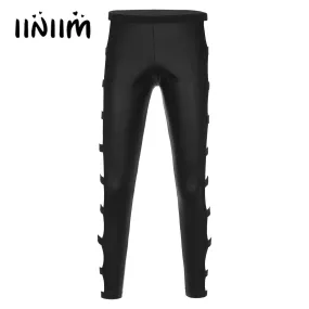 Mens Hollow Out PU Leather Skinny Leggings