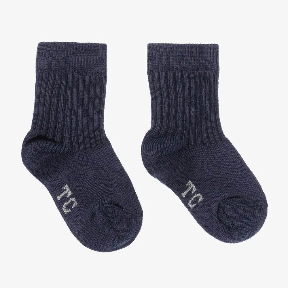 Navy Blue Knitted Cotton Socks