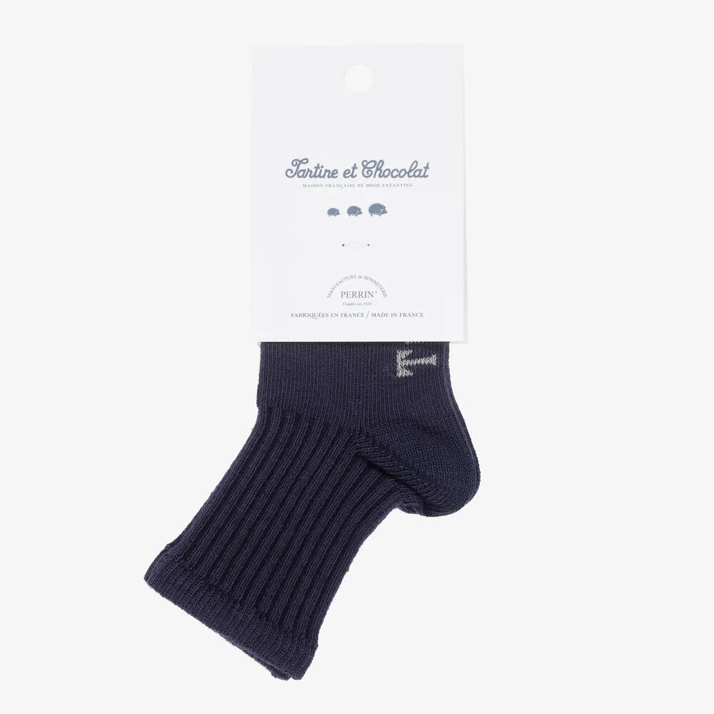 Navy Blue Knitted Cotton Socks