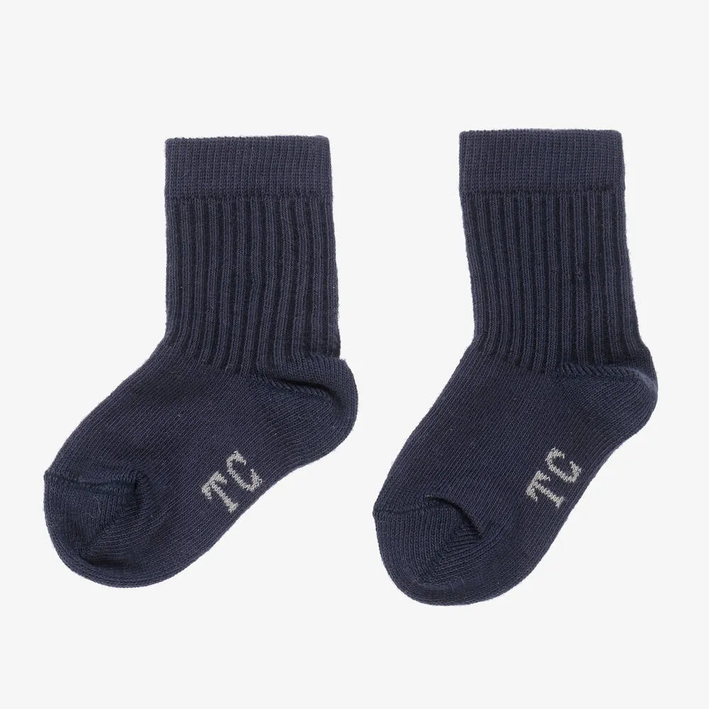 Navy Blue Knitted Cotton Socks