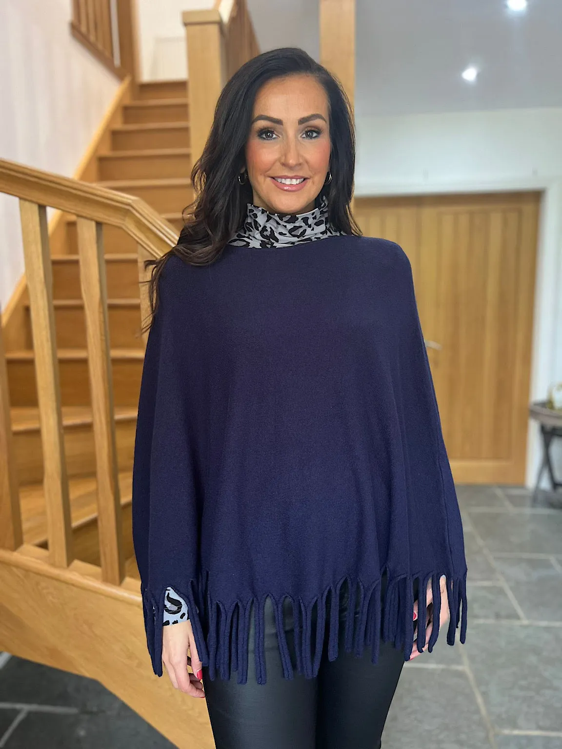 Navy Tasselled Poncho Libby