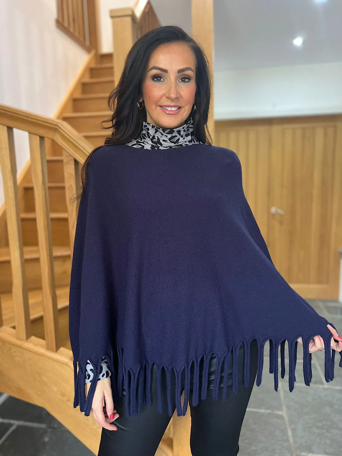 Navy Tasselled Poncho Libby