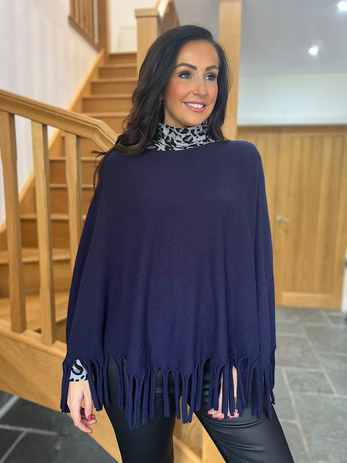 Navy Tasselled Poncho Libby