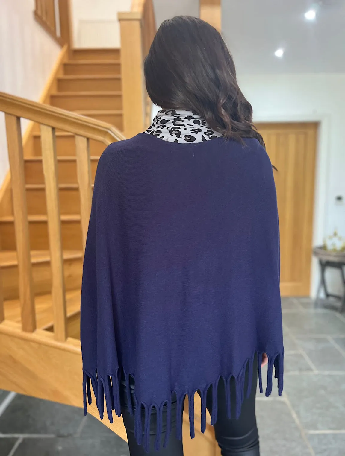 Navy Tasselled Poncho Libby