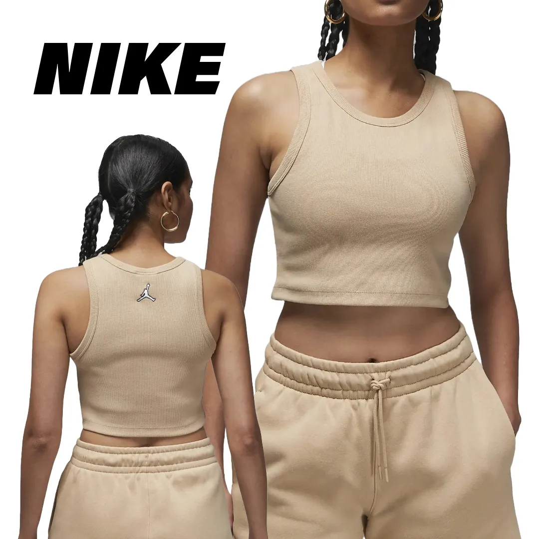 Nike  |Crew Neck Street Style Plain Logo Loungewear Cropped Tops