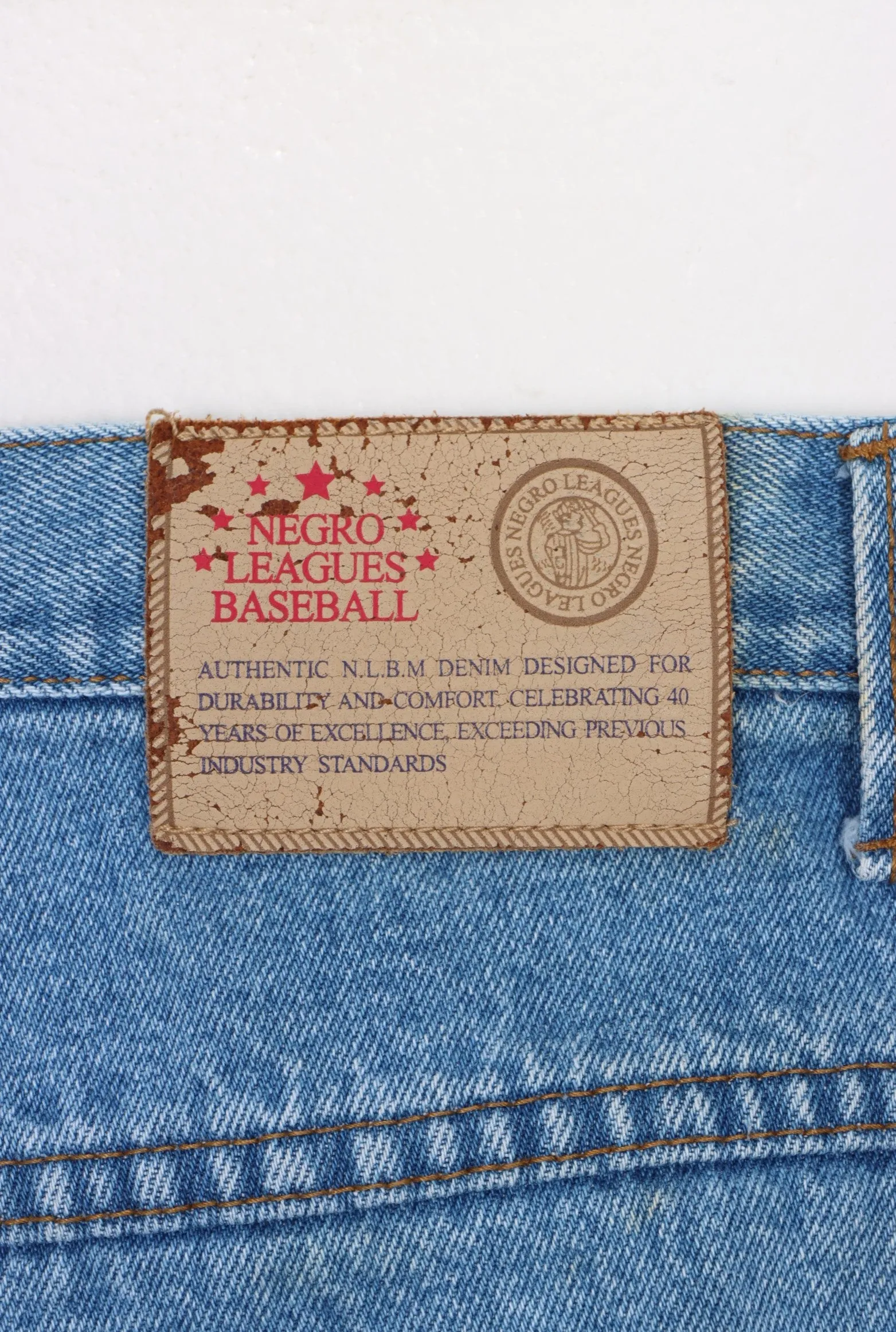 NLBM Baseball Team Logo Embroidered Jeans (38)