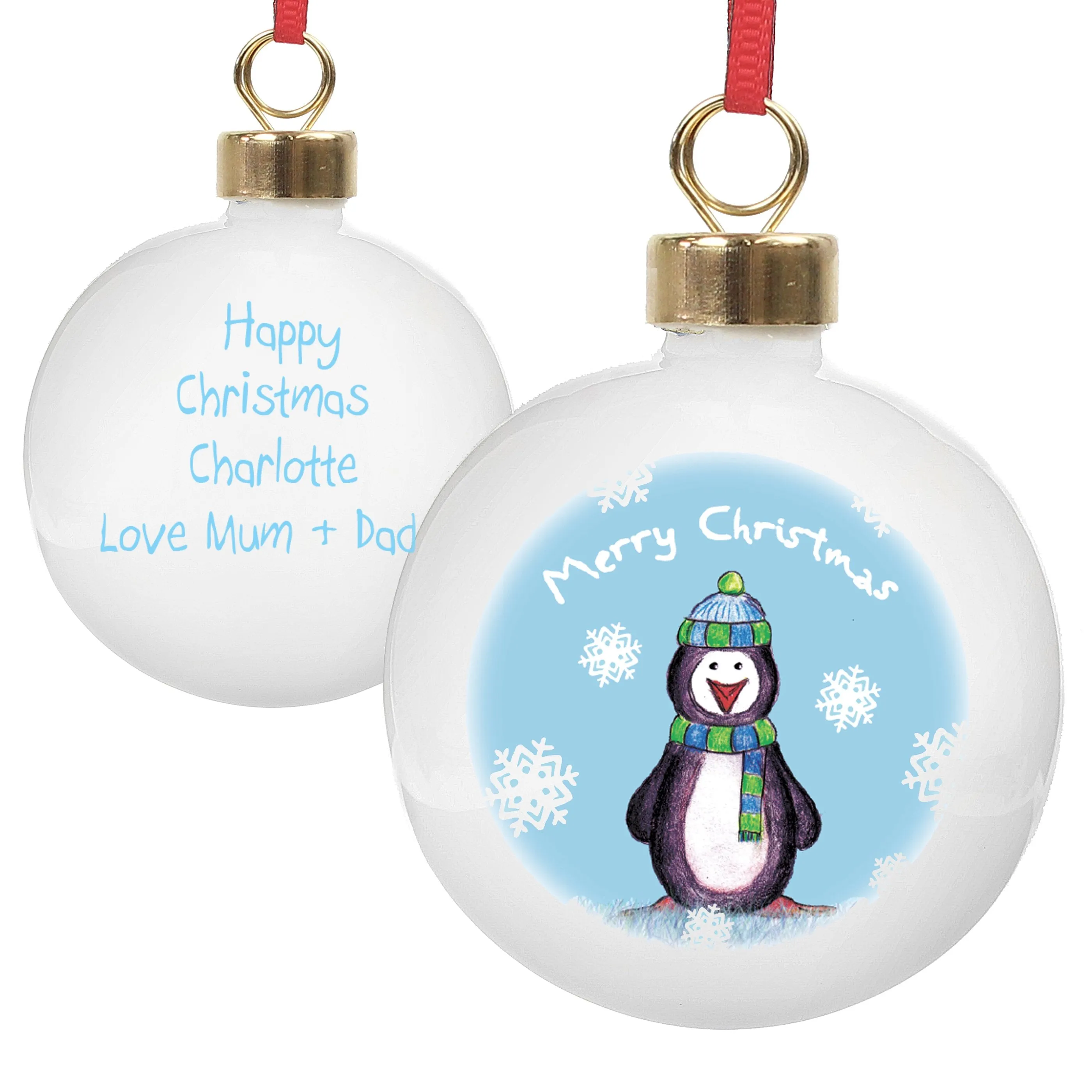 Personalised Snow Scene Penguin Bauble