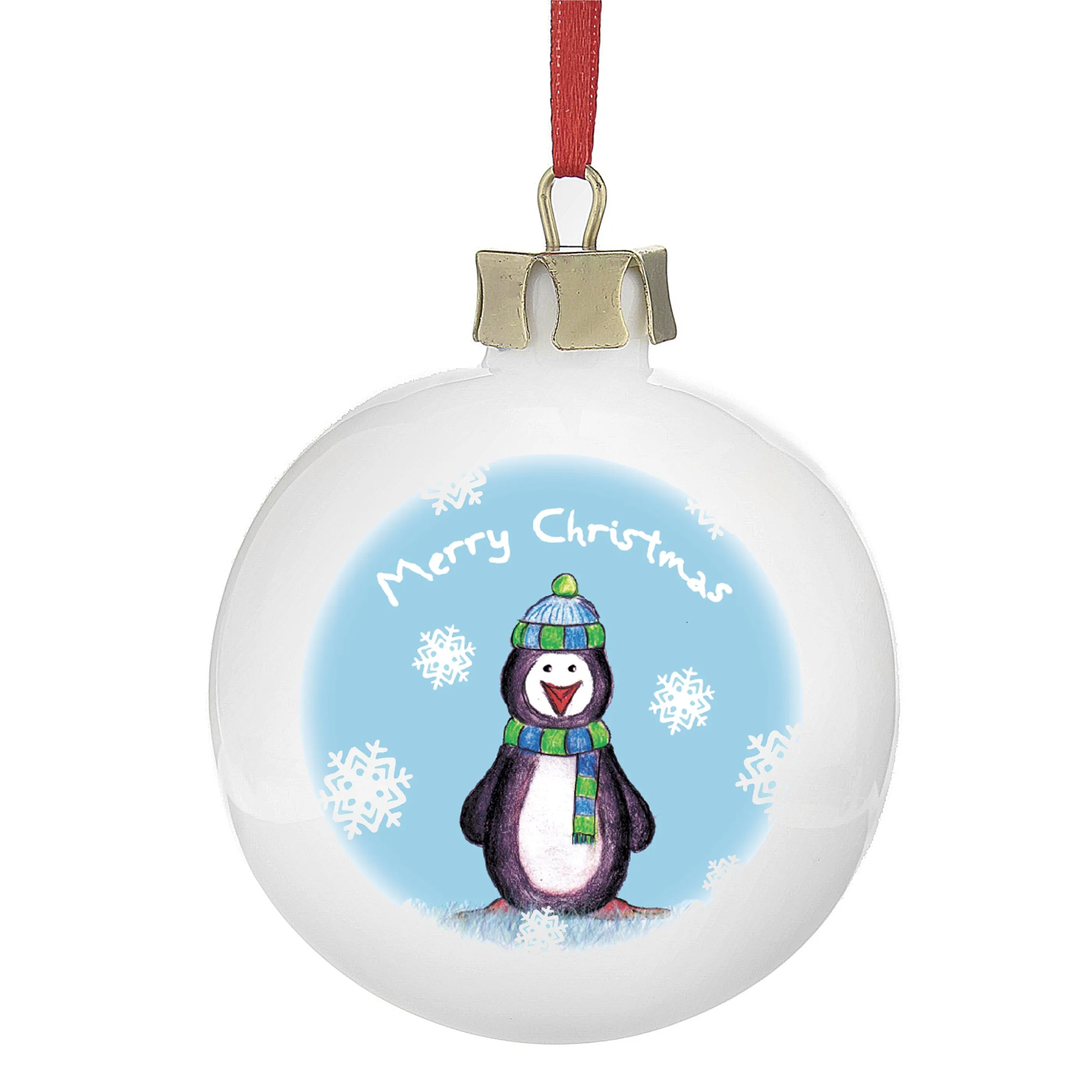 Personalised Snow Scene Penguin Bauble