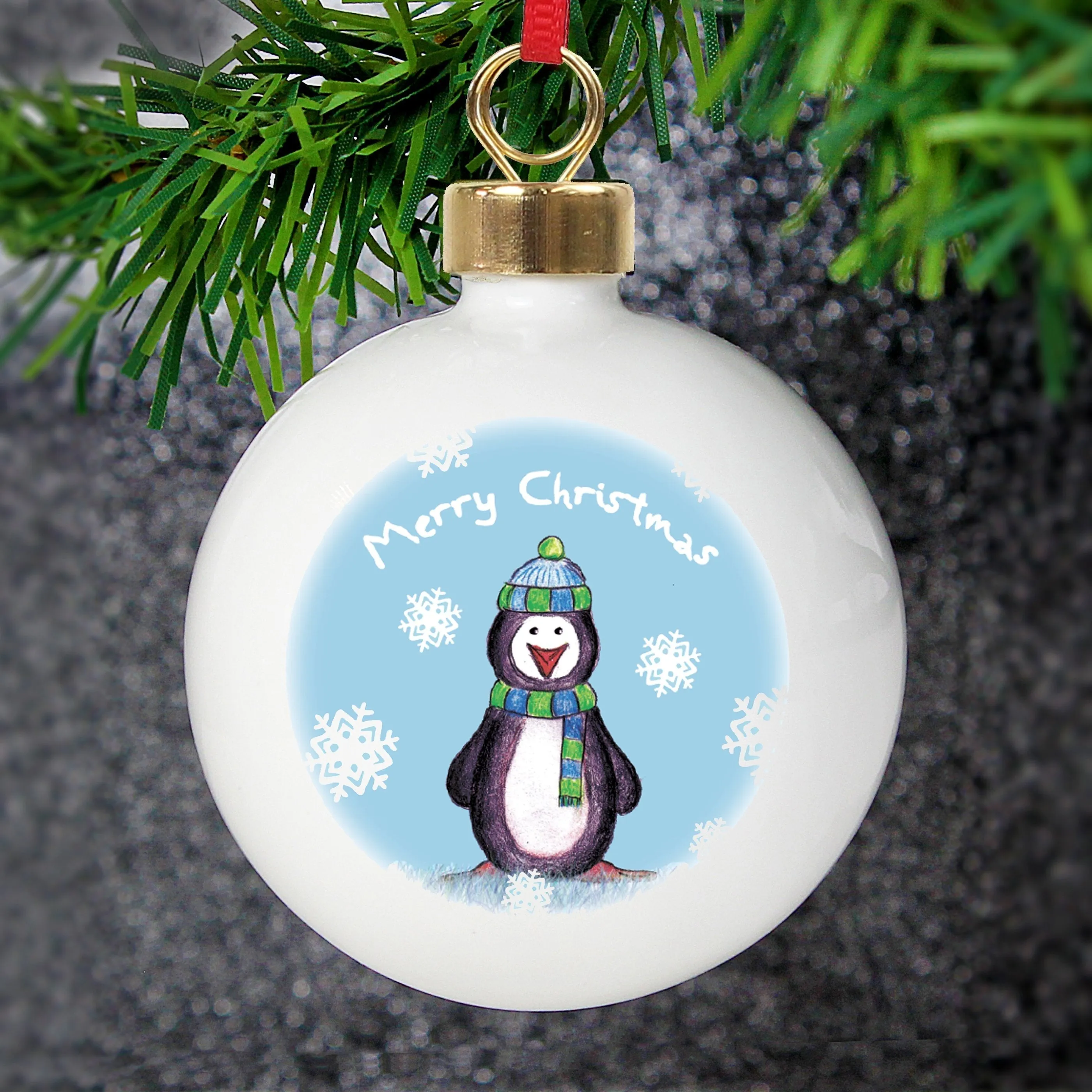 Personalised Snow Scene Penguin Bauble