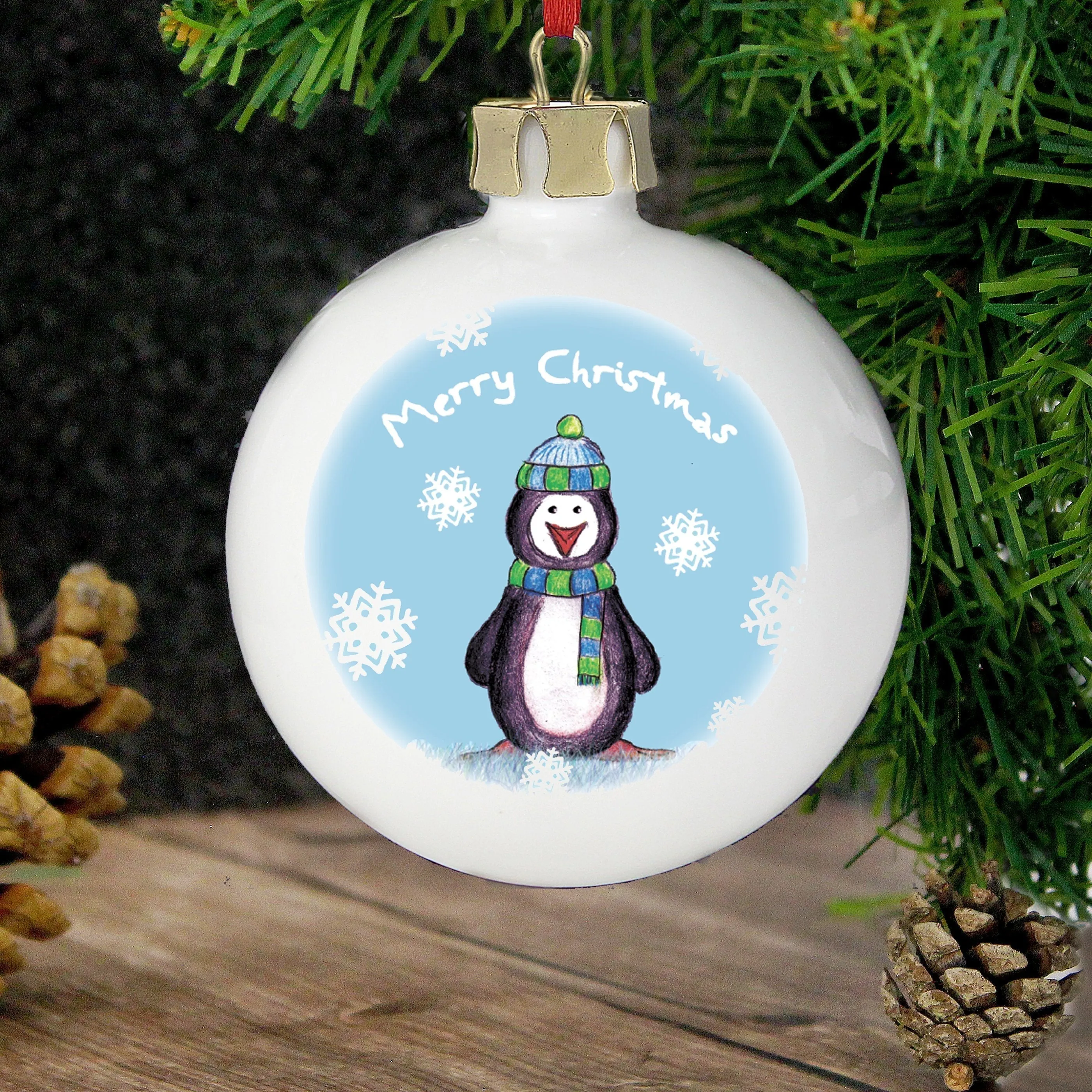 Personalised Snow Scene Penguin Bauble