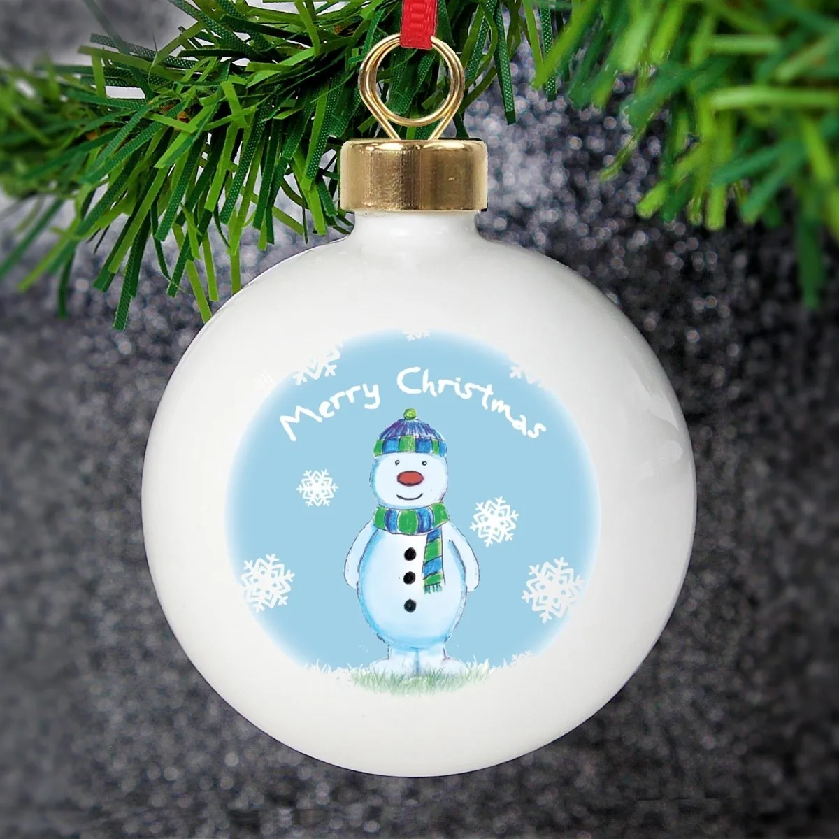 Personalised Snow Scene Snowman Bauble