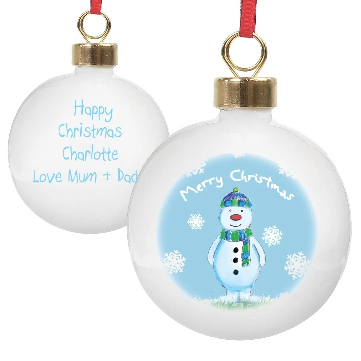 Personalised Snow Scene Snowman Bauble