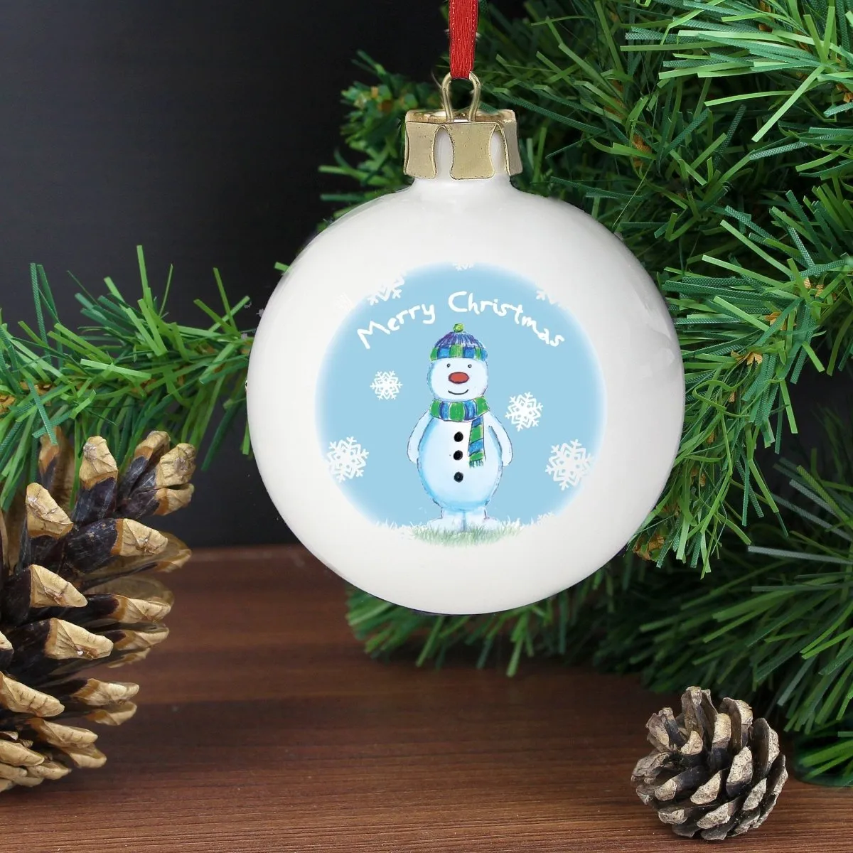 Personalised Snow Scene Snowman Bauble