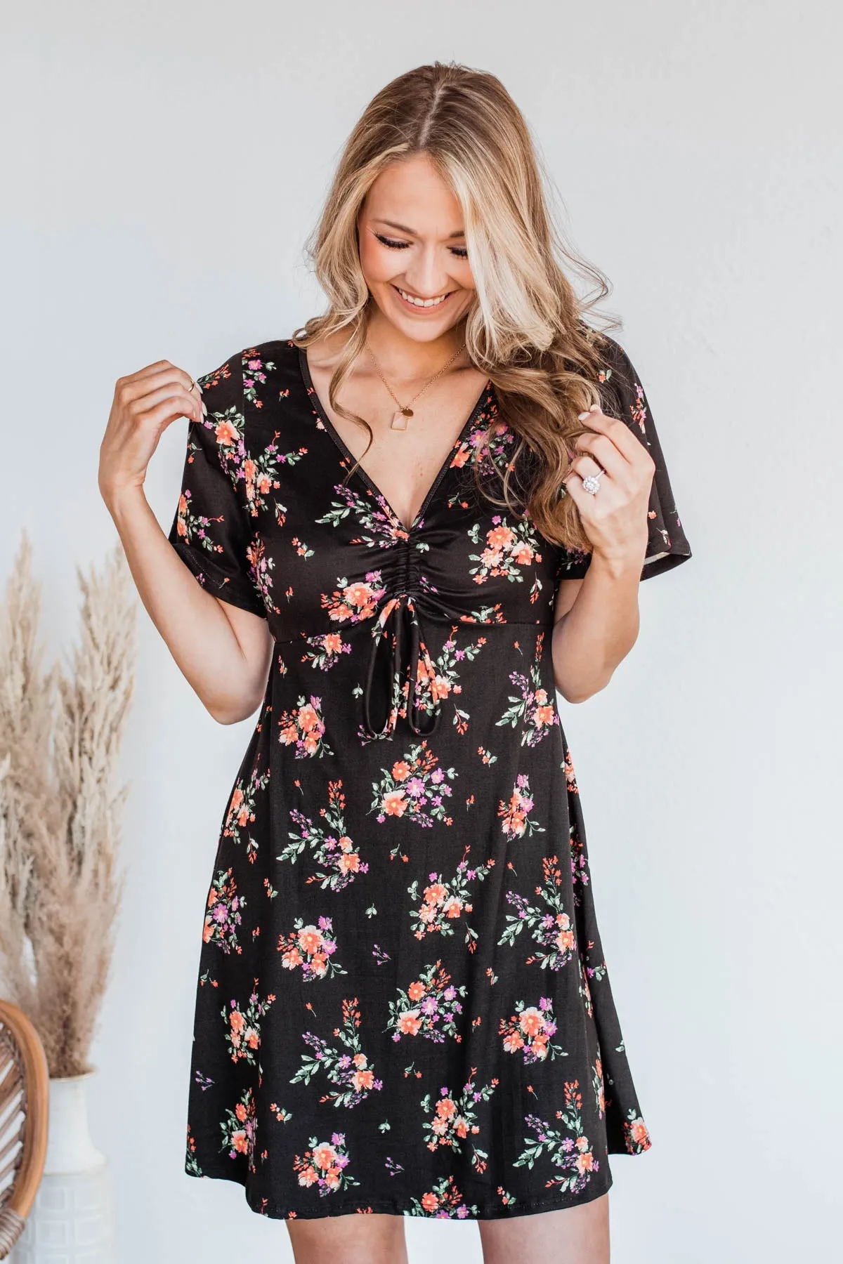 Picking Daisies Floral Dress- Black