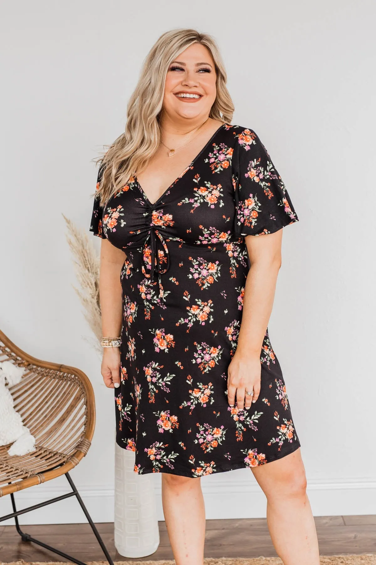 Picking Daisies Floral Dress- Black