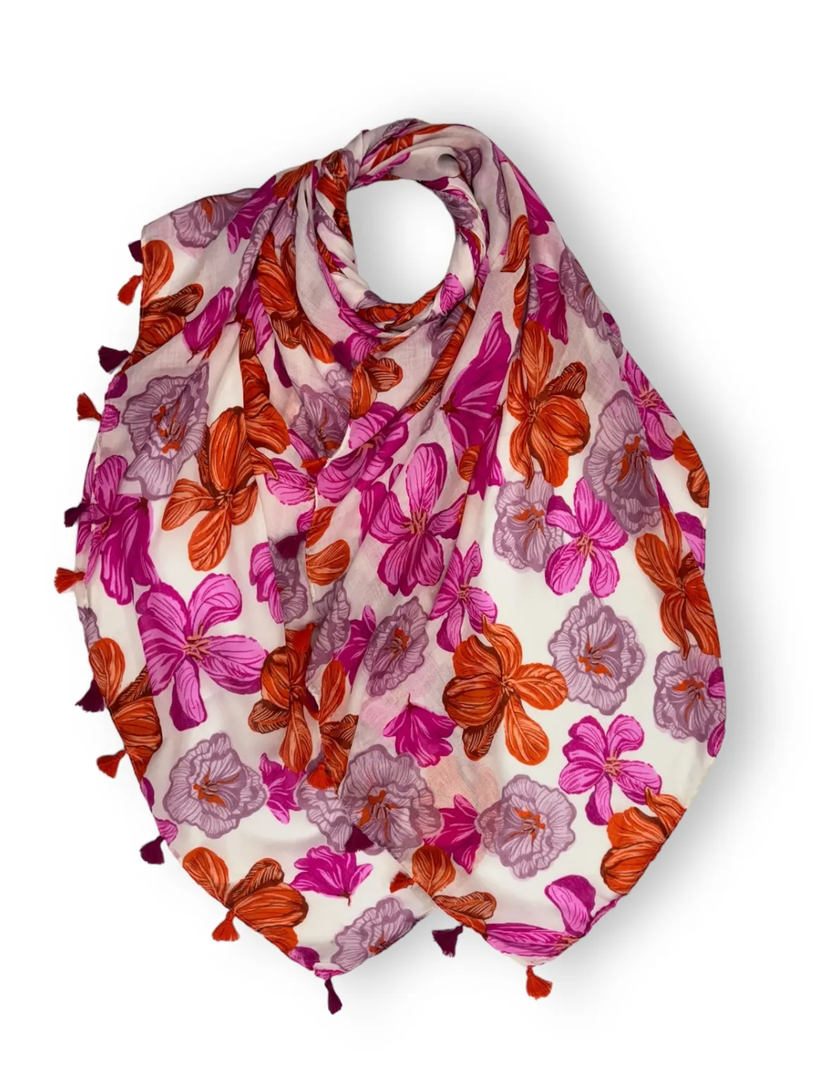 Pink Plumeria Flower Raw Edge Scarf