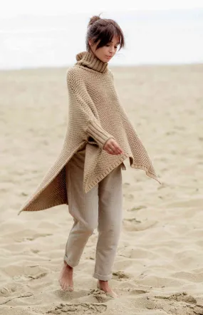 Poncho femme camel