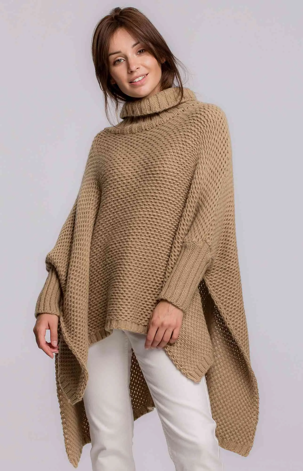 Poncho femme camel