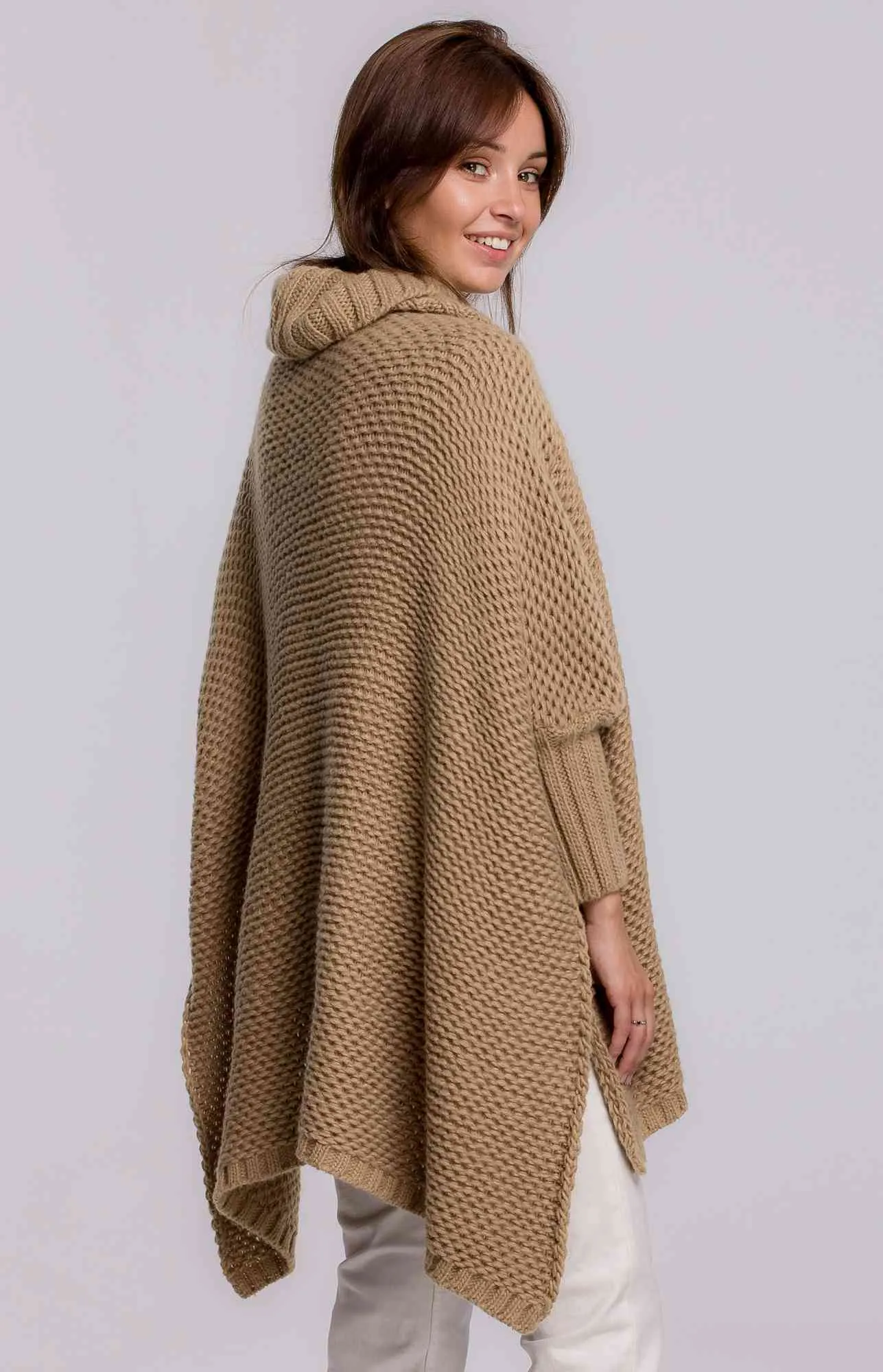 Poncho femme camel