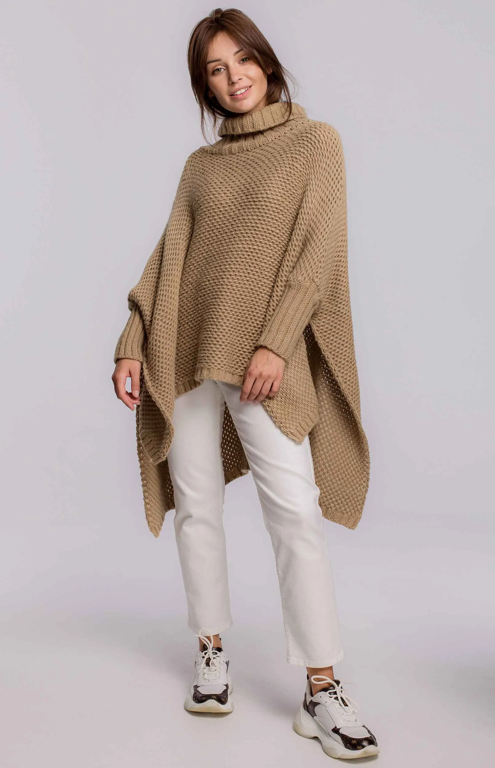 Poncho femme camel