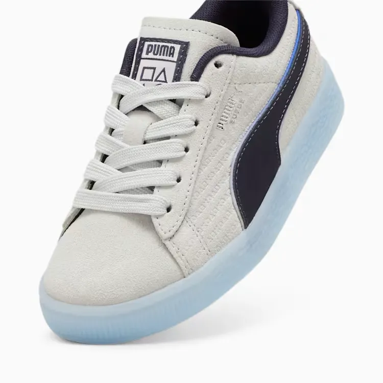 PUMA X PLAYSTATION Suede Little Kids' Sneakers (Glacial Gray-New Navy)