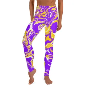 Purple Gold and White Oil Spill High-Waisted Yoga Leggings