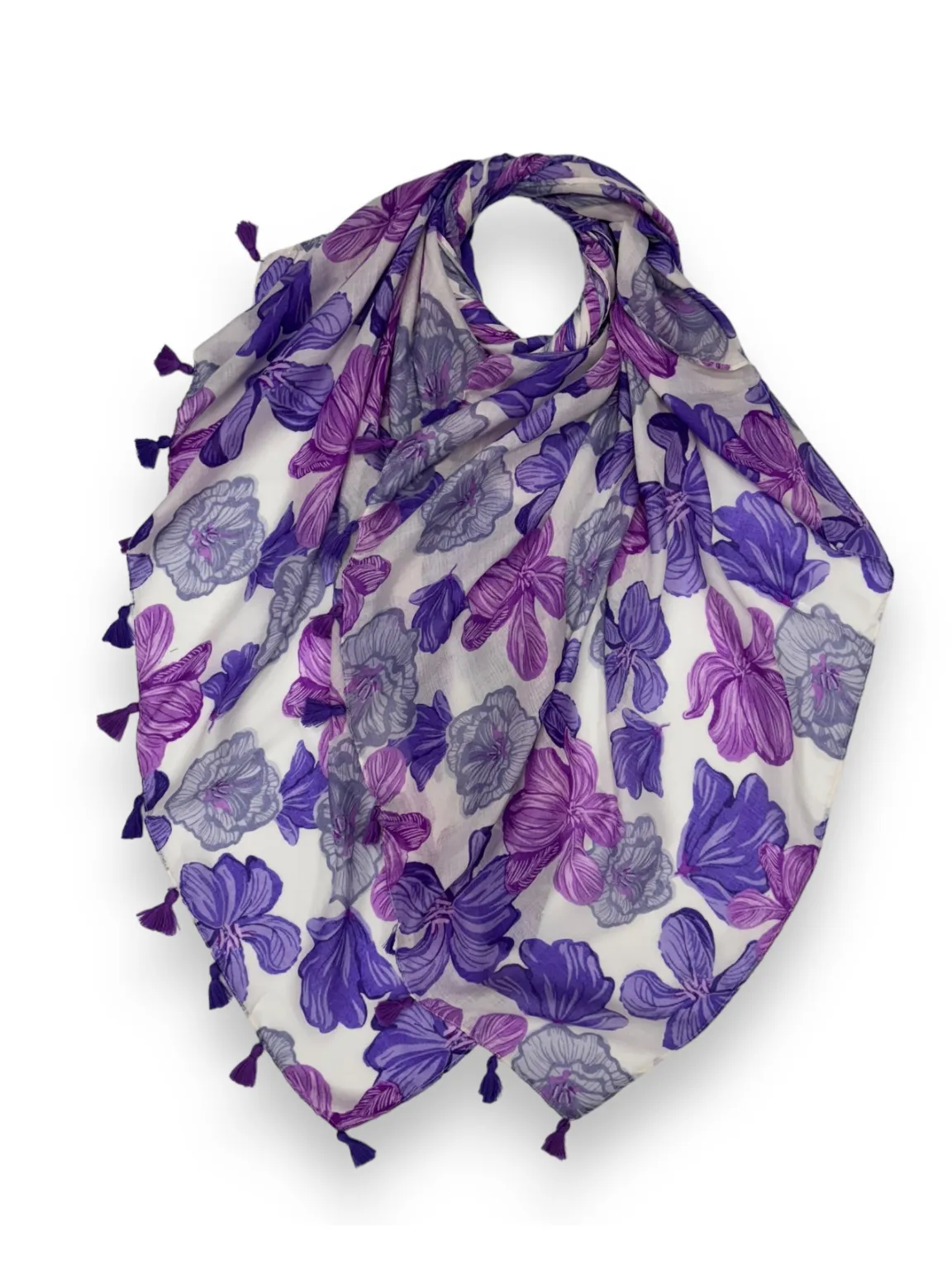 Purple Plumeria Flower Raw Edge Scarf