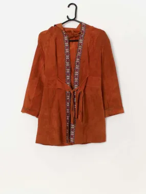 Rare vintage orange suede hooded jacket – XS / Small