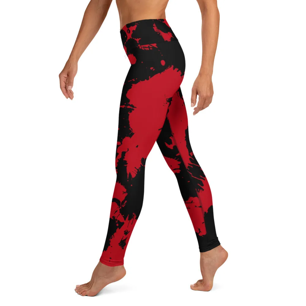 Red and Black Paint Splatter High-Waisted Yoga Leggings