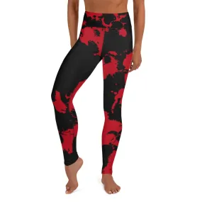 Red and Black Paint Splatter High-Waisted Yoga Leggings