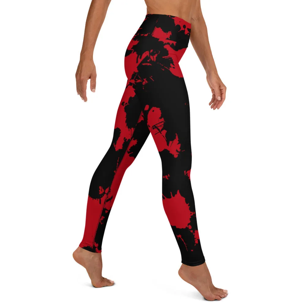 Red and Black Paint Splatter High-Waisted Yoga Leggings