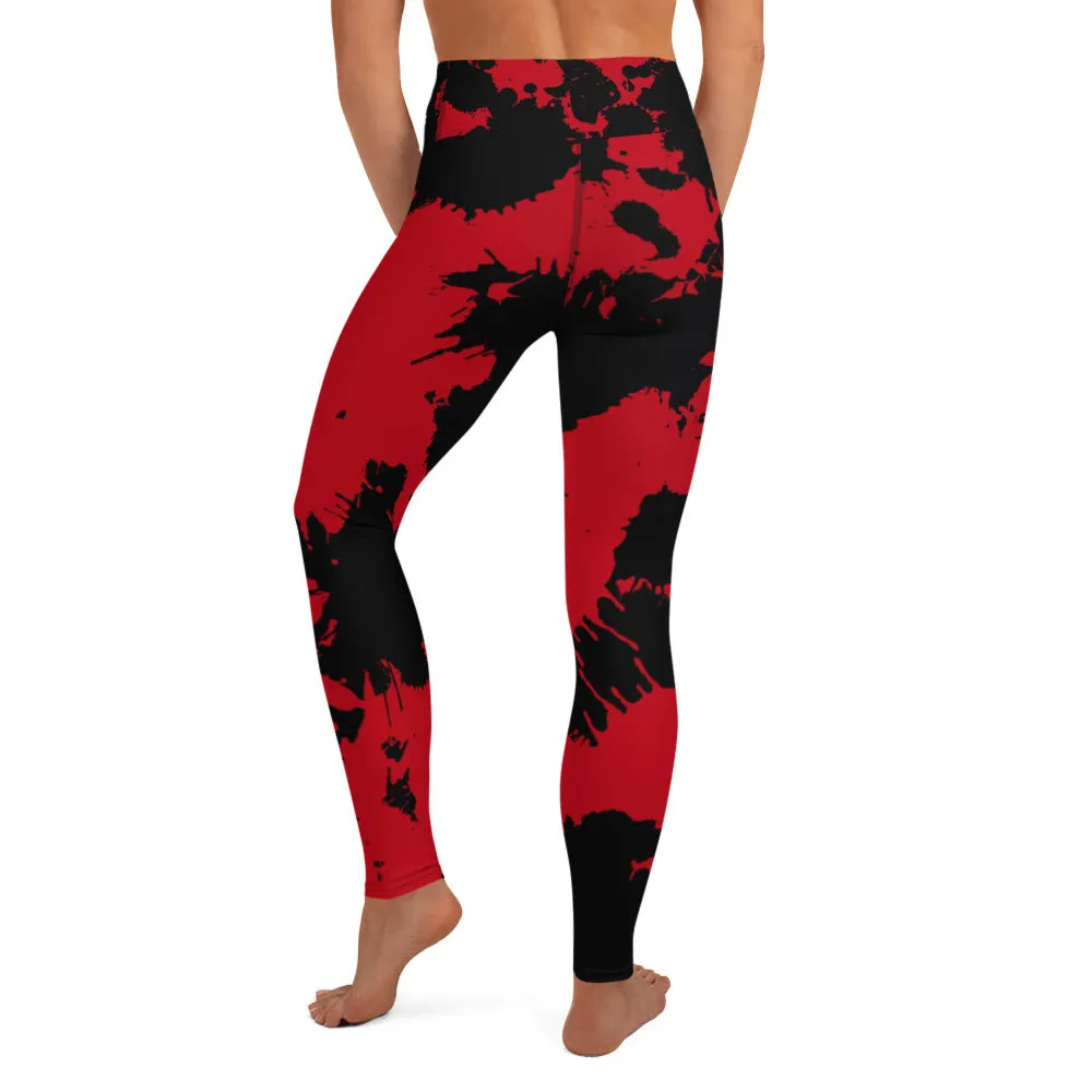 Red and Black Paint Splatter High-Waisted Yoga Leggings