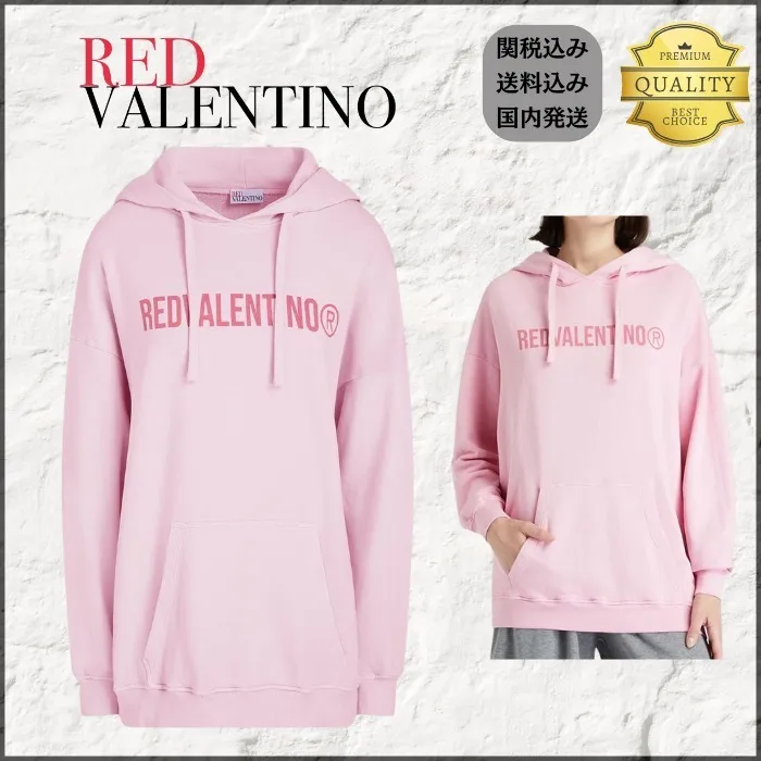 RED VALENTINO  |Street Style Long Sleeves Plain Cotton Logo Icy Color