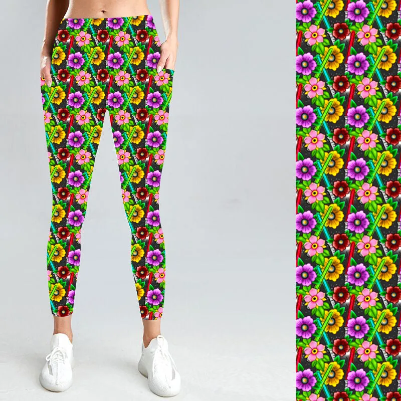 Saber Flowers with Side Pocket Leggings