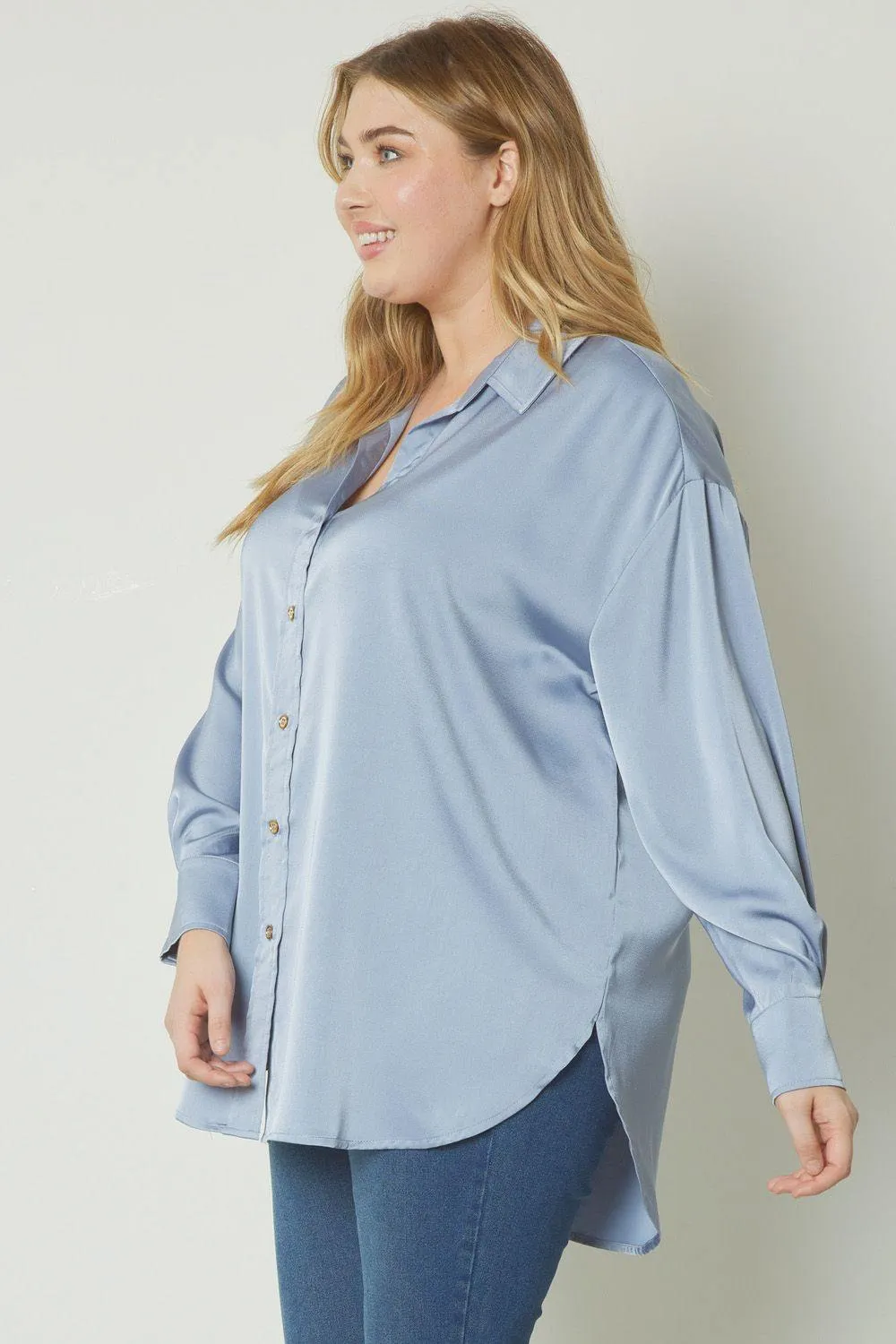 Satin Button Down- Plus