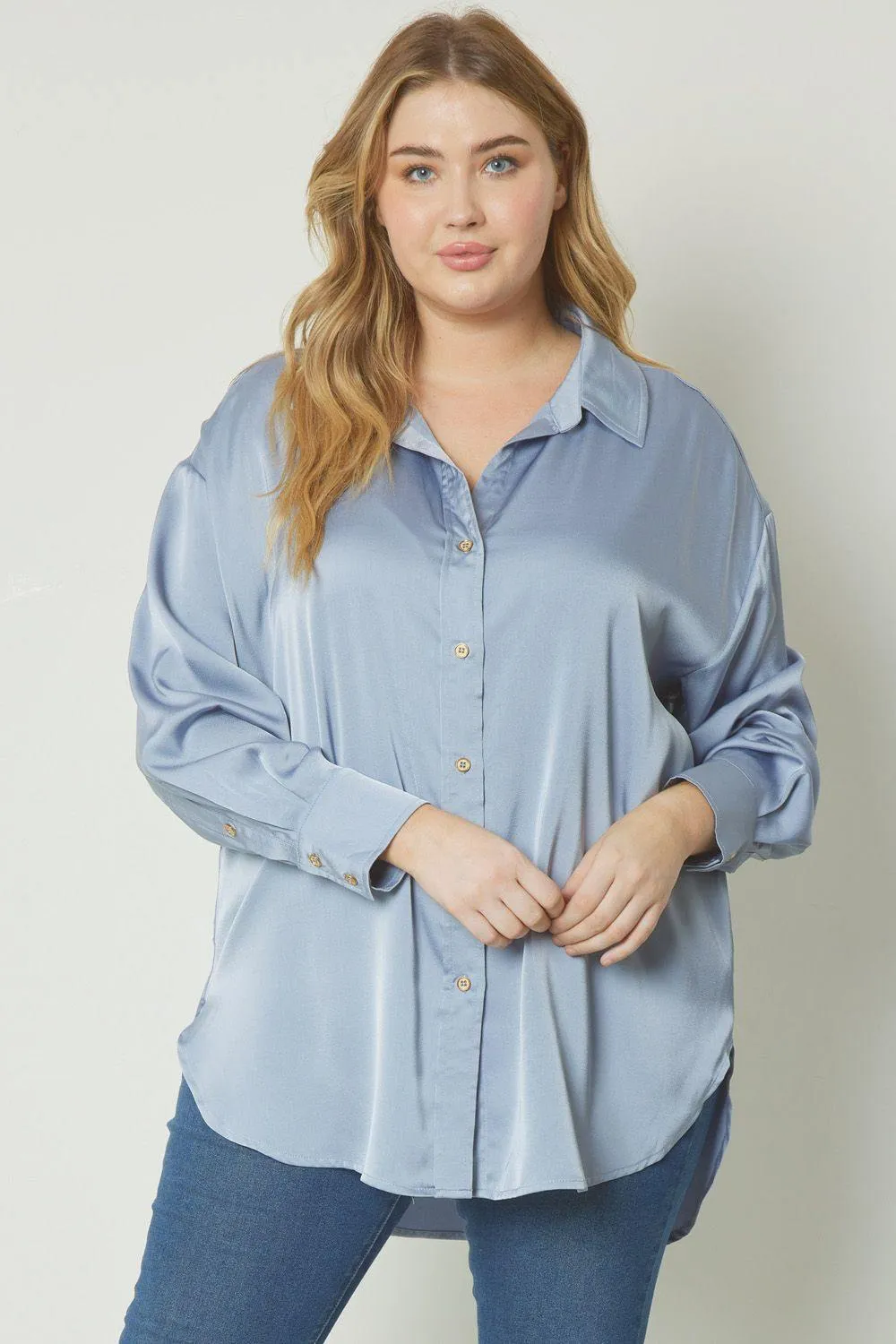 Satin Button Down- Plus