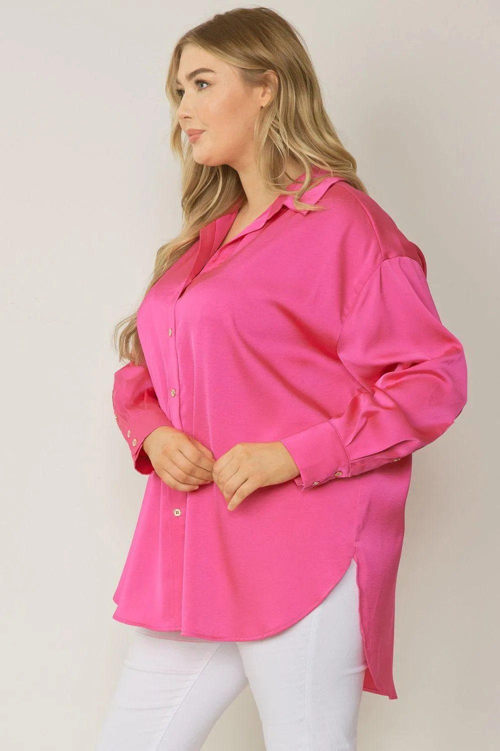 Satin Button Down- Plus