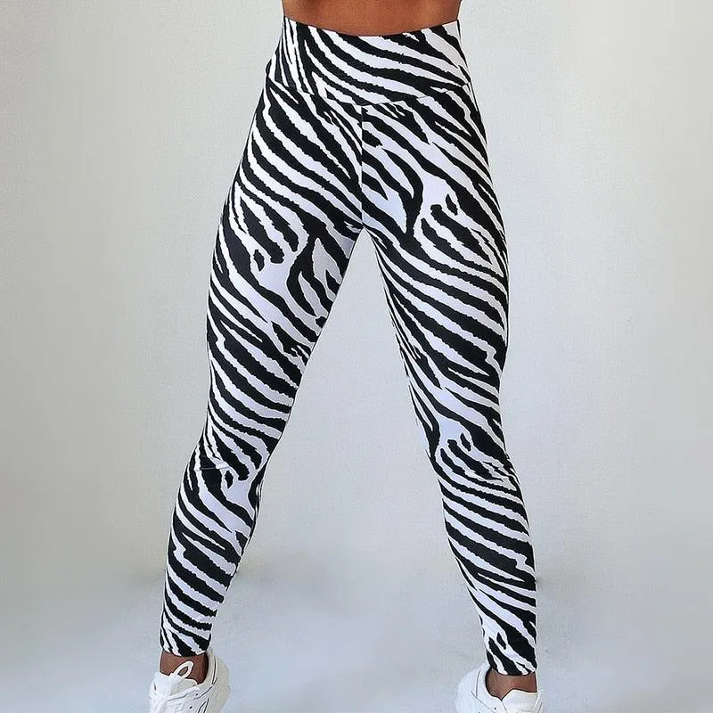 Sexy Women Fitness Leggings High Waist Zebra Stripes