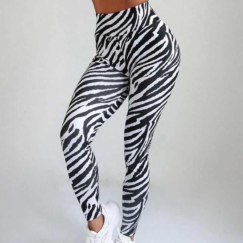 Sexy Women Fitness Leggings High Waist Zebra Stripes